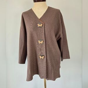 PART TWO COPENHAGEN brown sweater with butterfly accents. Size XL